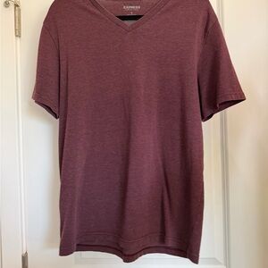 Express Men's Burgundy V-Neck Tee